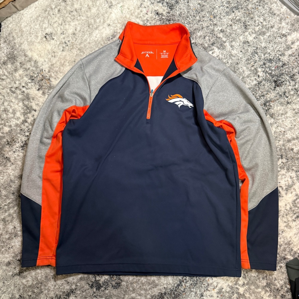 Antigua‎ Denver Broncos Quarter Jacket Men's Size Medium Orange Navy Gray